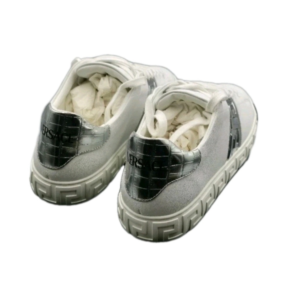 Versace Croc-Print Wht Silver Leather (Unisex) Snkers EU 40 /US Mens Sz 7 Wmns 9 - Picture 7 of 11
